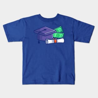 Scholarship, Graduation Cap, Certificate And Money Cartoon Kids T-Shirt